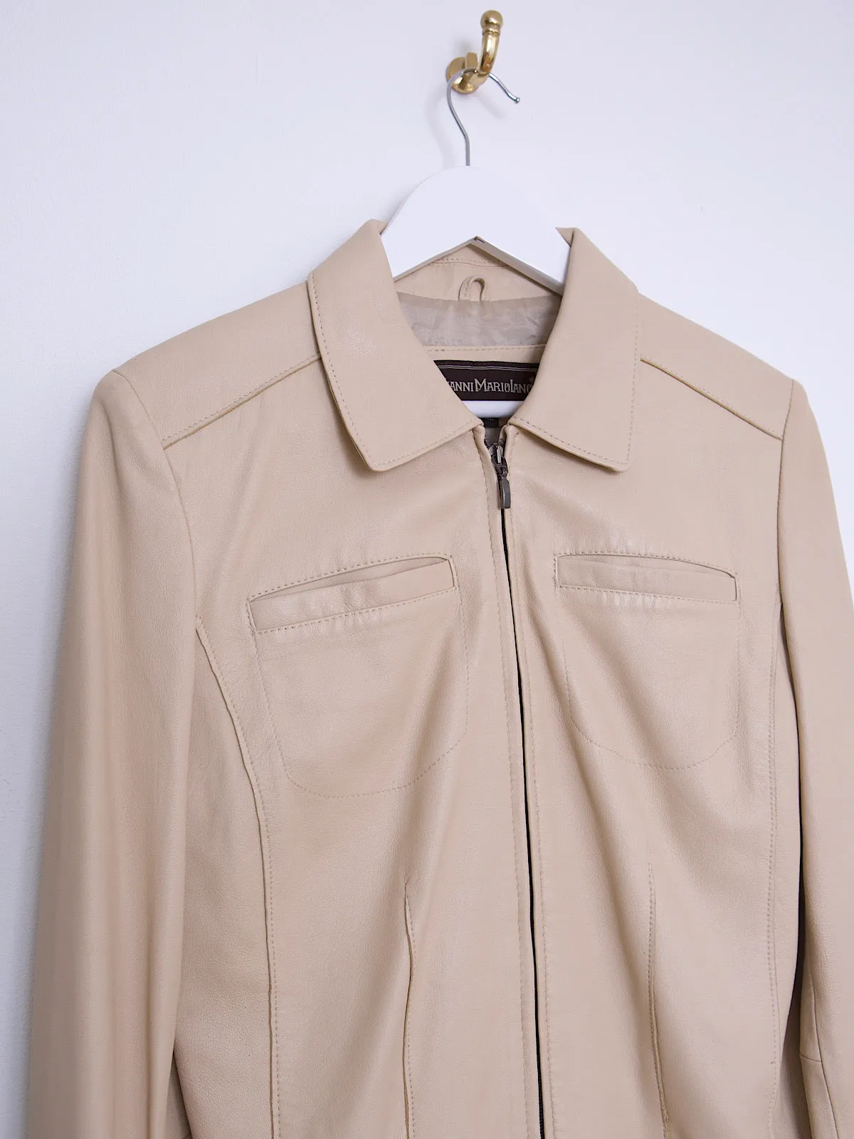 90s vintage beige leather jacket fitted waist