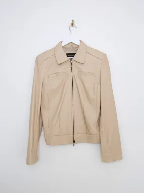 90s vintage beige leather jacket fitted waist