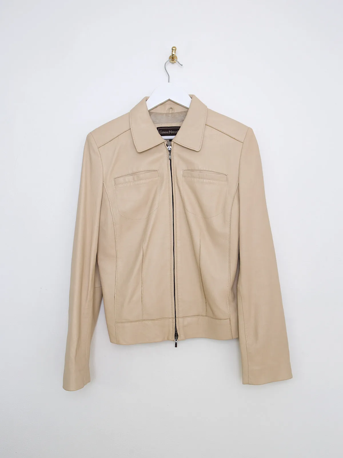 90s vintage beige leather jacket fitted waist