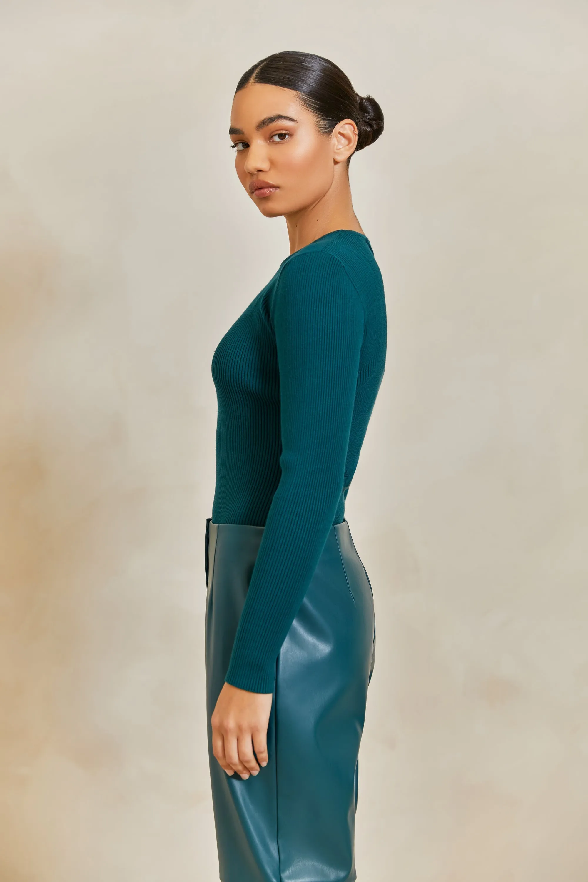 Aliyah Ribbed Knit Brief Bodysuit - Deep Teal