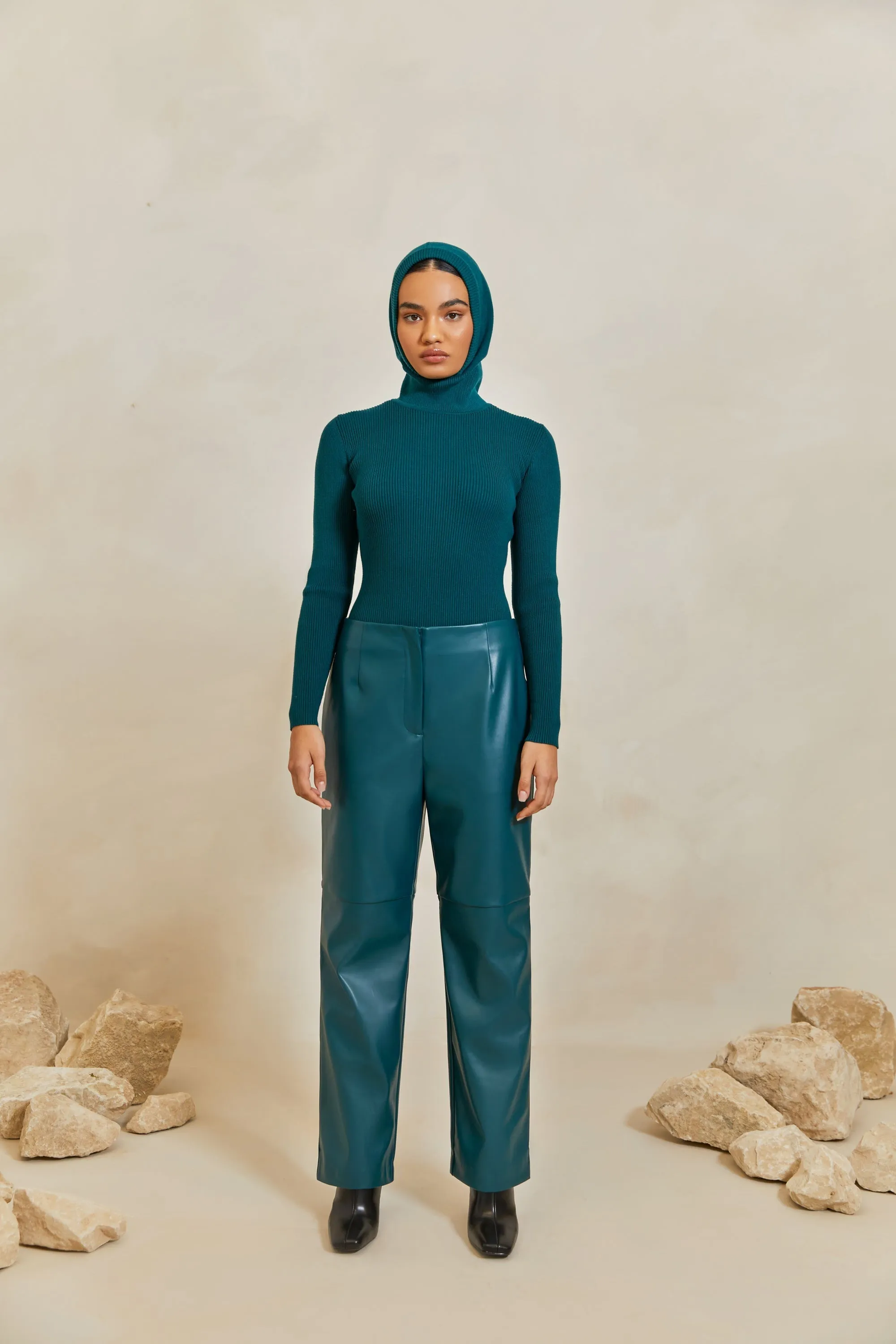 Aliyah Ribbed Knit Brief Bodysuit - Deep Teal