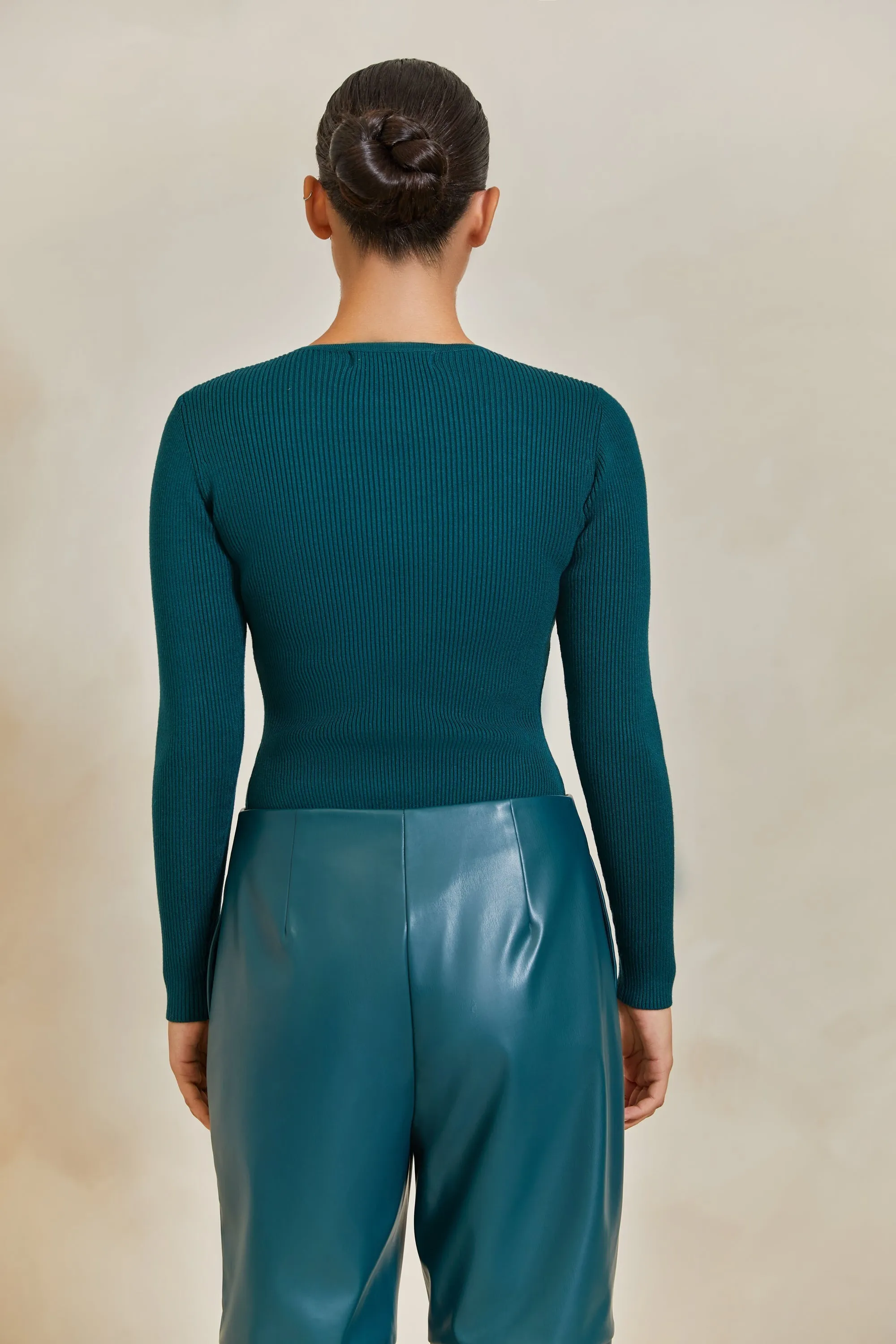 Aliyah Ribbed Knit Brief Bodysuit - Deep Teal