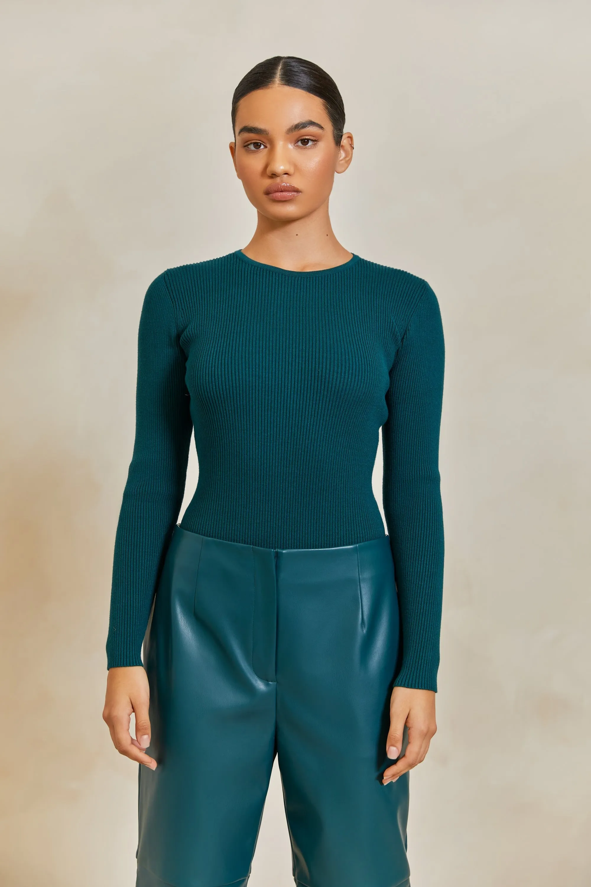 Aliyah Ribbed Knit Brief Bodysuit - Deep Teal