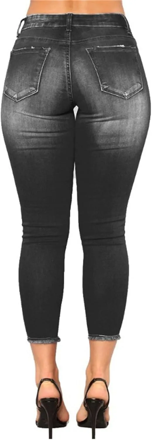 Andongnywell Distressed Jeans Women Skinny Ripped Jeans High Rise Stretch Butt Lift Jegging Sexy Denim Pants with Pockets