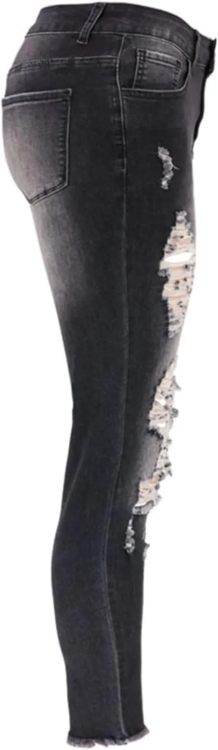 Andongnywell Distressed Jeans Women Skinny Ripped Jeans High Rise Stretch Butt Lift Jegging Sexy Denim Pants with Pockets