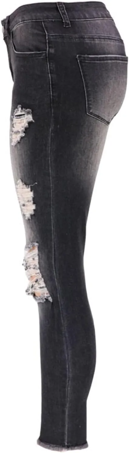 Andongnywell Distressed Jeans Women Skinny Ripped Jeans High Rise Stretch Butt Lift Jegging Sexy Denim Pants with Pockets
