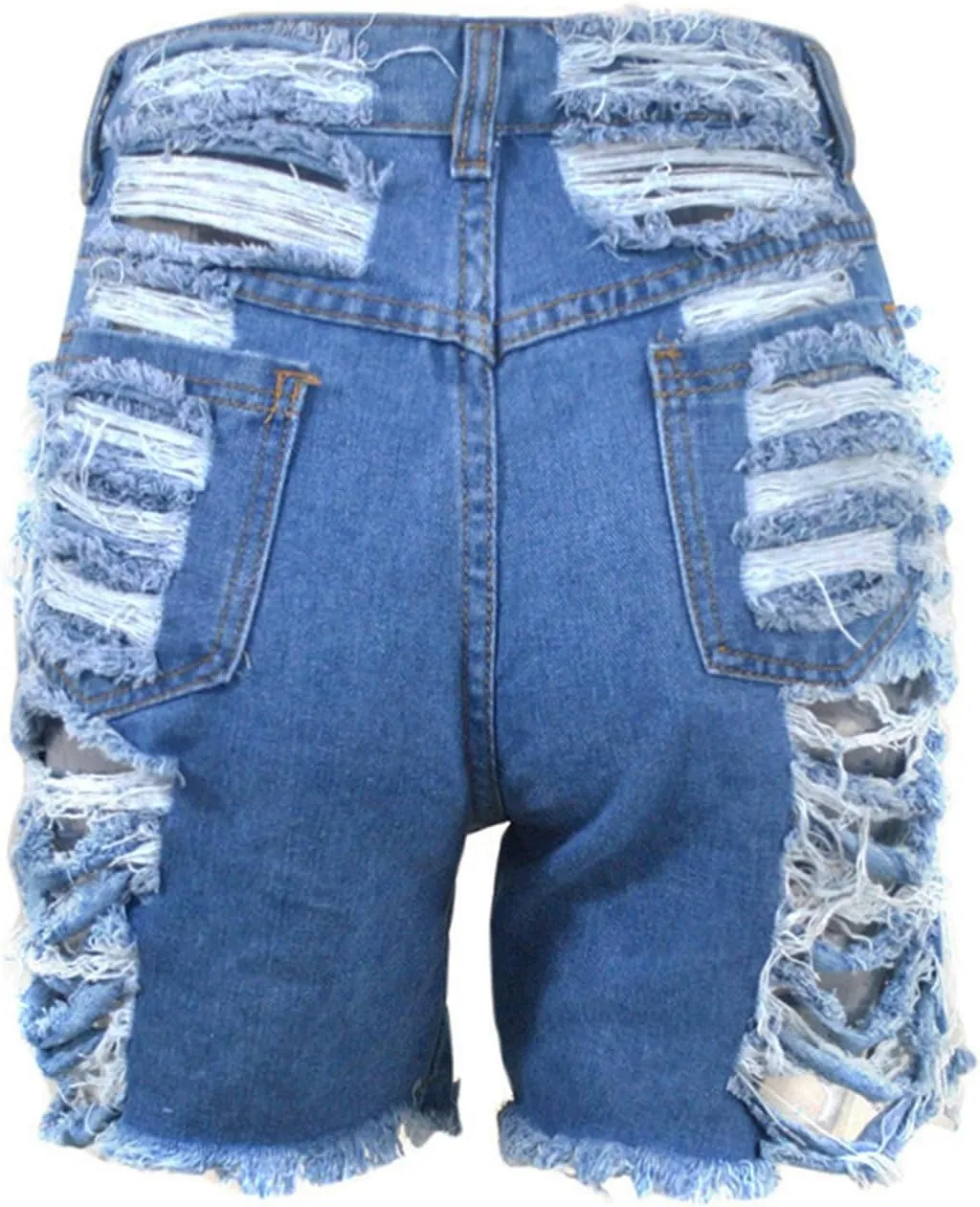 Andongnywell Summer Ripped Frayed Hem Denim Shorts for Women High Waist Casual Stretch Distressed Jean Shorts Pull-On Shorts