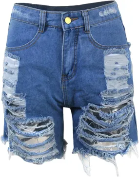 Andongnywell Summer Ripped Frayed Hem Denim Shorts for Women High Waist Casual Stretch Distressed Jean Shorts Pull-On Shorts
