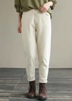 Beautiful Beige Trousers Women's Spring Elastic Waist Fabrics Pant