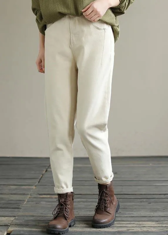 Beautiful Beige Trousers Women's Spring Elastic Waist Fabrics Pant
