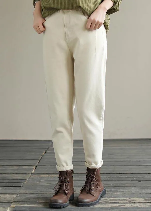 Beautiful Beige Trousers Women's Spring Elastic Waist Fabrics Pant