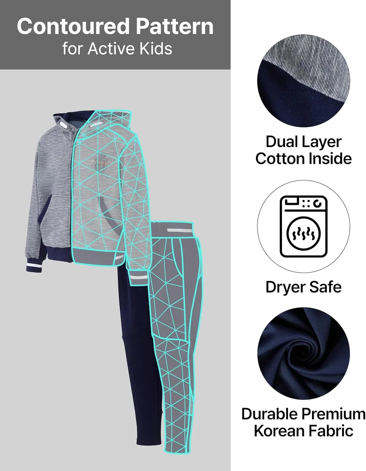 Boys' 2-Piece Comfortable Tracksuit Set (Ages 3-9) – Dryer Safe Zip-Up Hoodie & Jogger Sweatpants