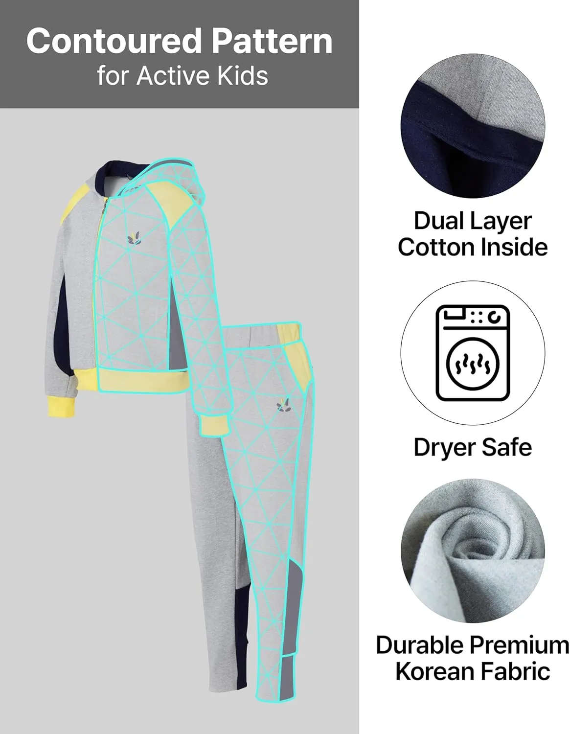Boys' 2-Piece Comfortable Tracksuit Set (Ages 3-9) – Dryer Safe Zip-Up Hoodie & Jogger Sweatpants