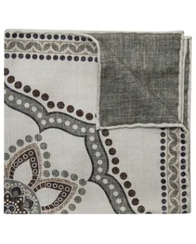 Brunello Cucinelli Medallion Pattern Silk White Green Men's Pocket Square