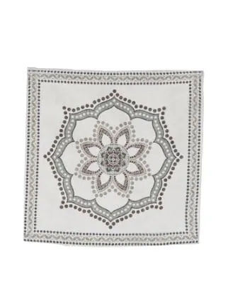 Brunello Cucinelli Medallion Pattern Silk White Green Men's Pocket Square