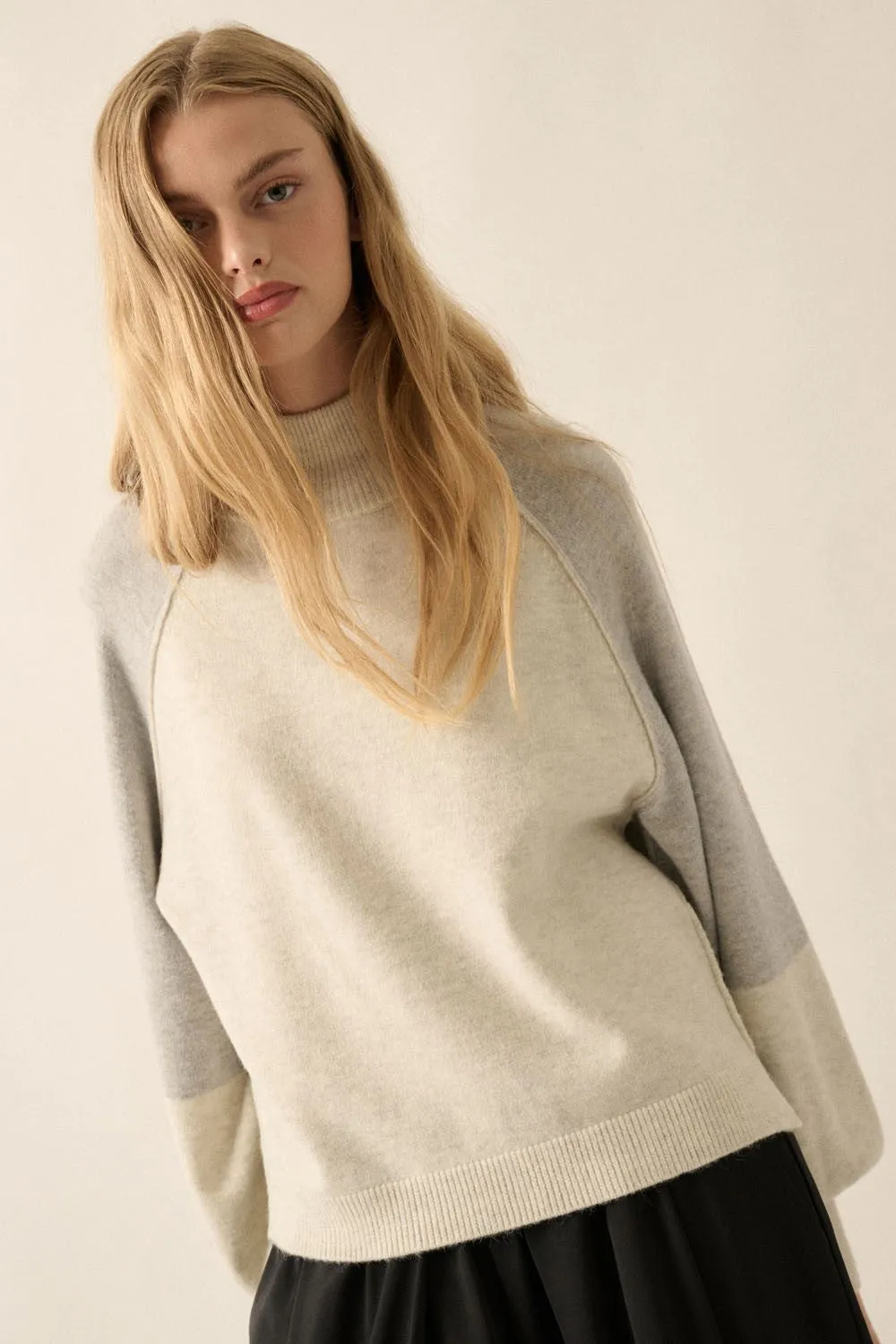 Cloud Colorblock Mock Neck Sweater