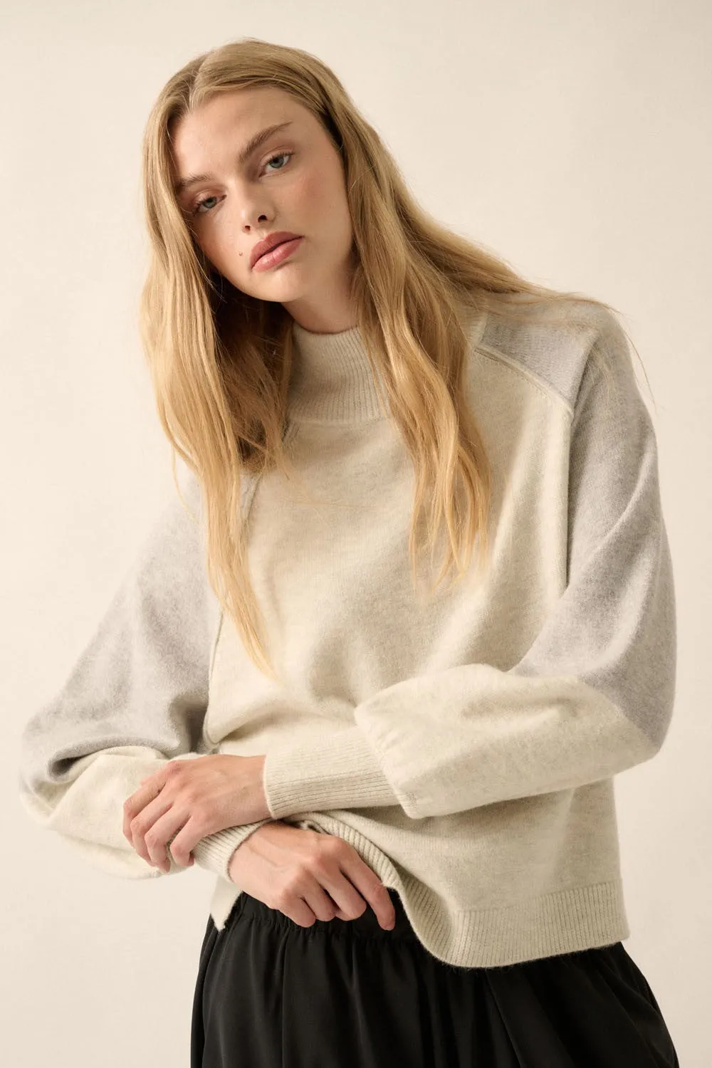 Cloud Colorblock Mock Neck Sweater