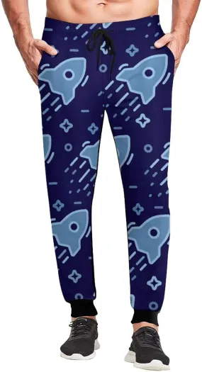 Comfortable Sports Sweatpants Pattern for Cute Rocket and Stars Pants with Pocket and Drawstring Elastic Waist for Boys and Mens Jogger Running Hiking Ideal
