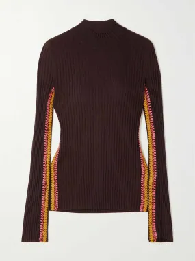 Crocheted ribbed wool sweater
