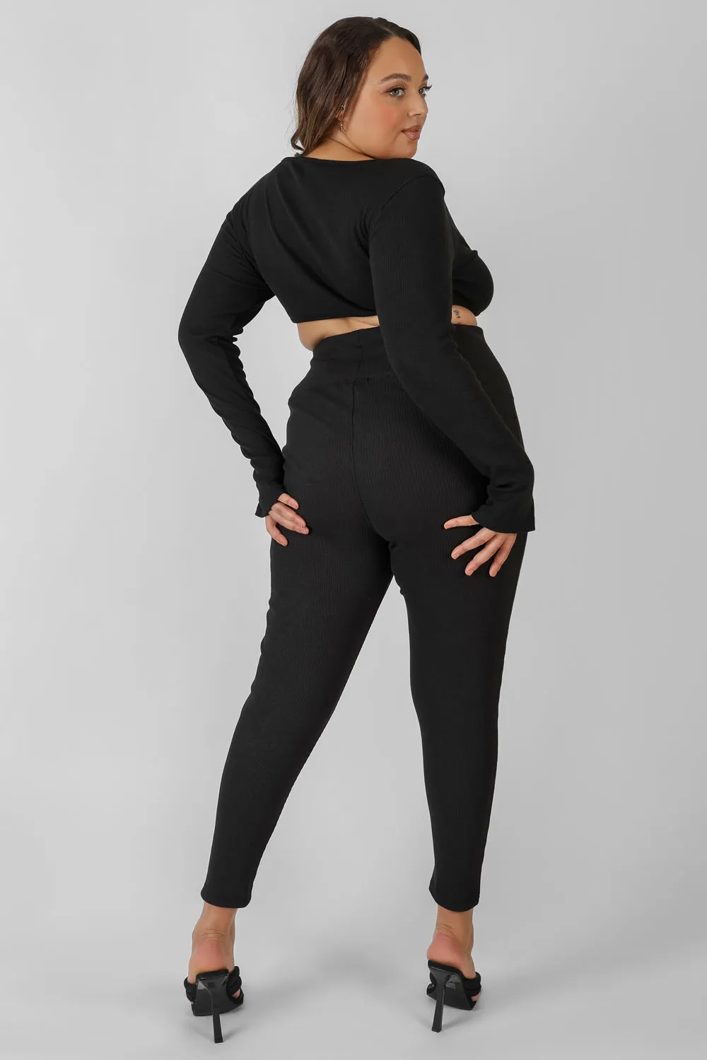 Curve Thick Waistband Ribbed Leggings Black