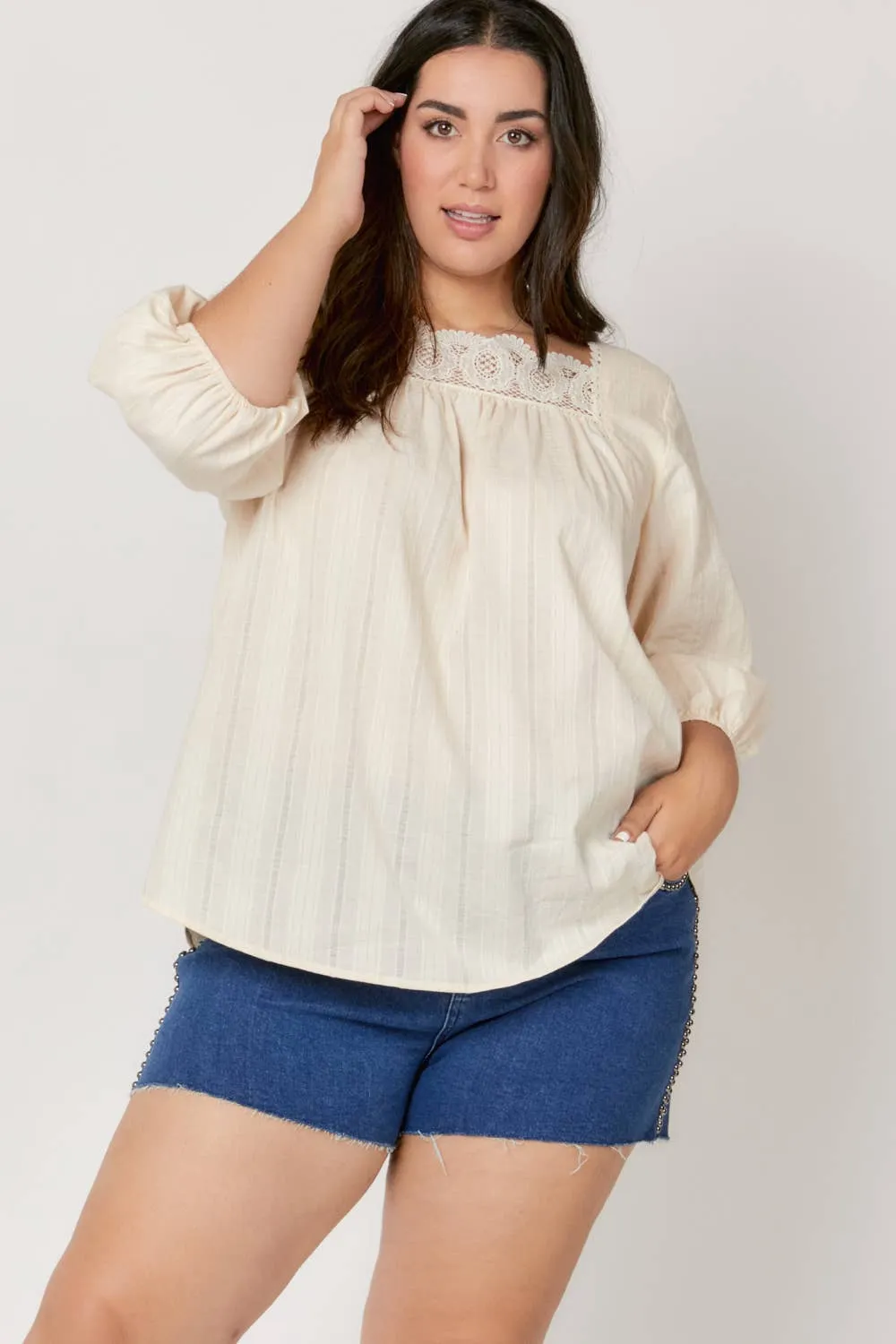 Curvy Lace Accent Cream Top