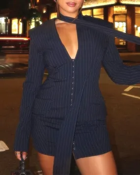 Elegant Slim Striped Blazer Dress