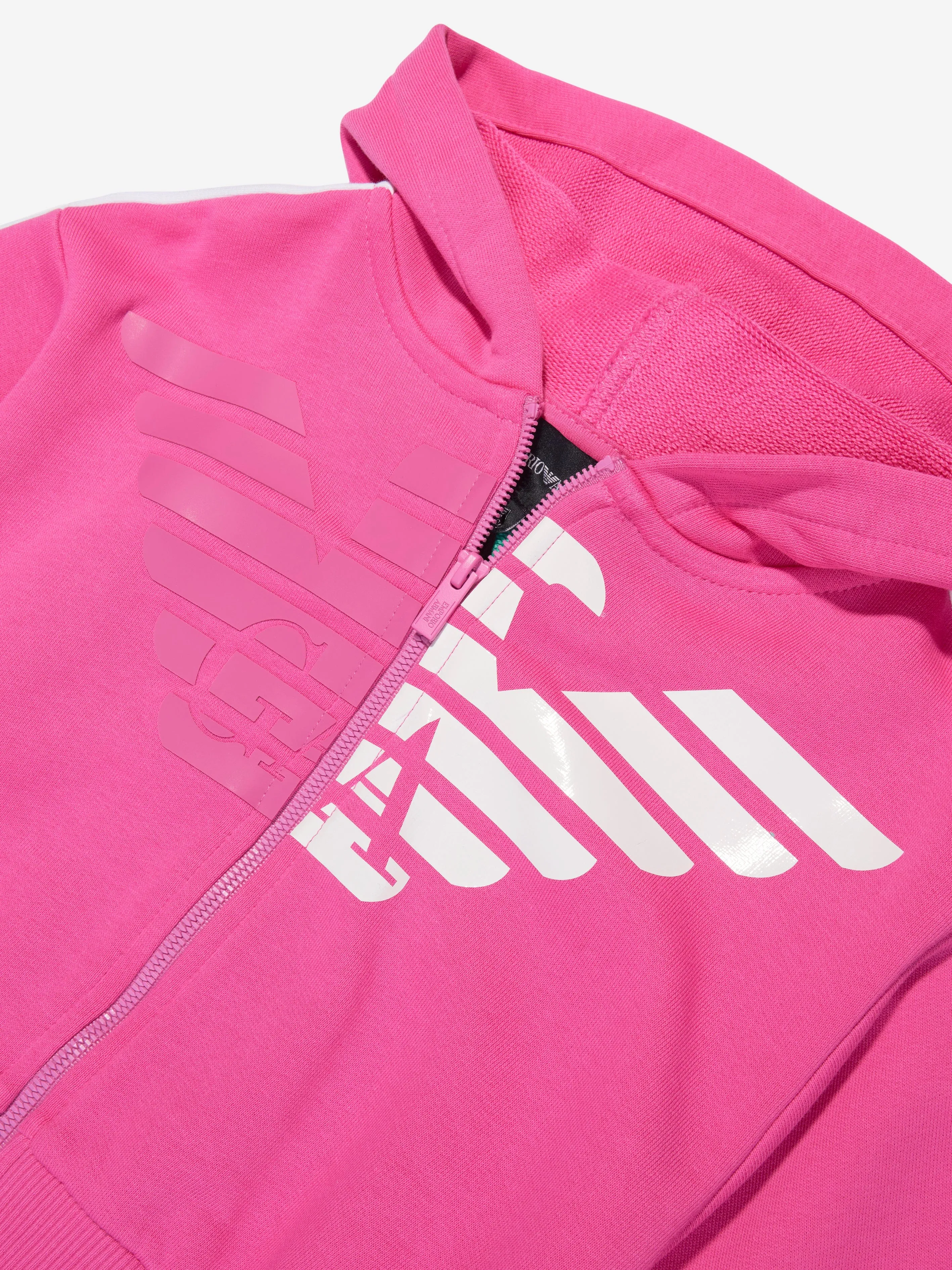 Emporio Armani Girls Logo Zip Up Hoodie In Pink