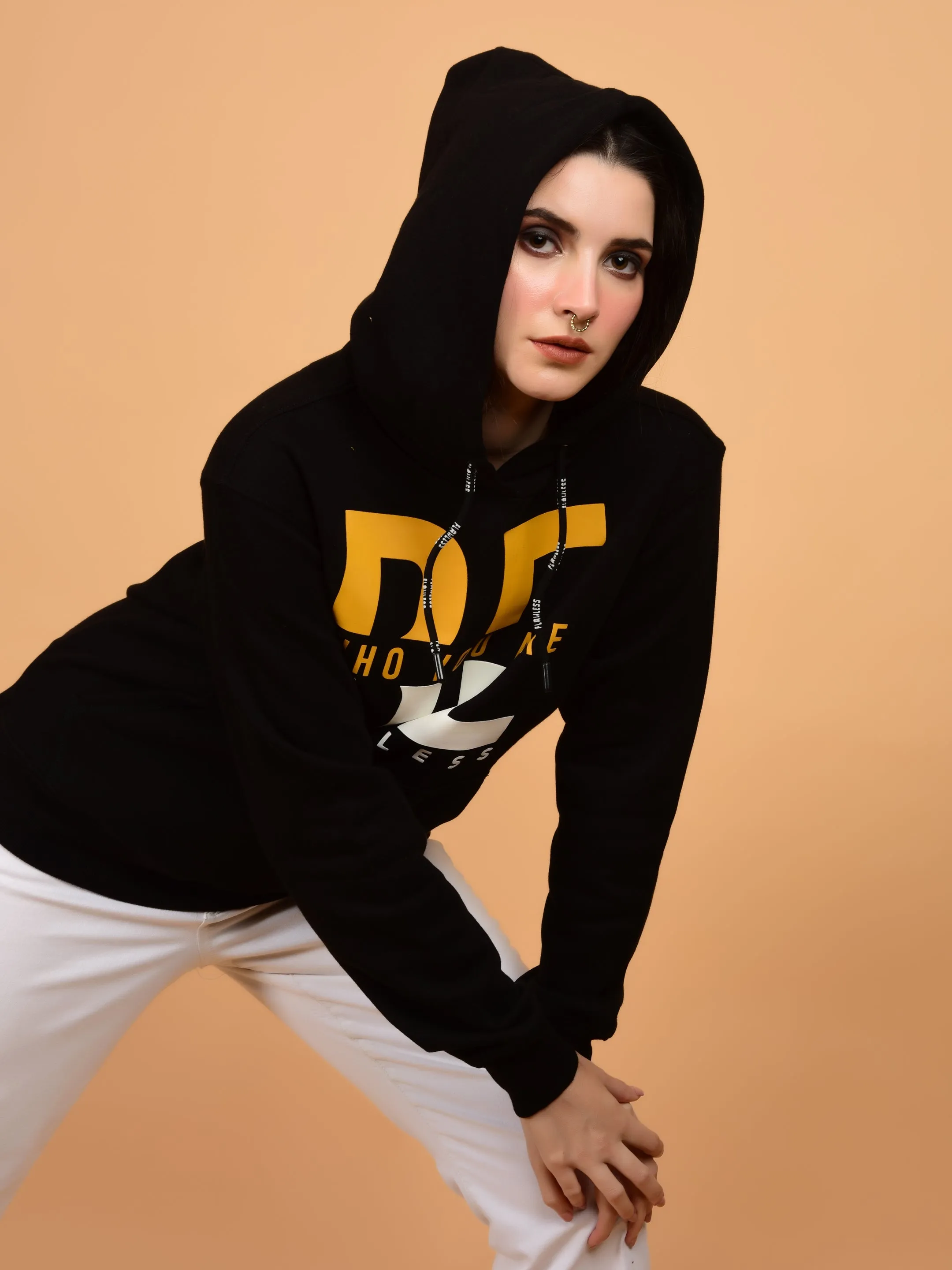 Flawless Women Trendy  Black Printed Hoodie