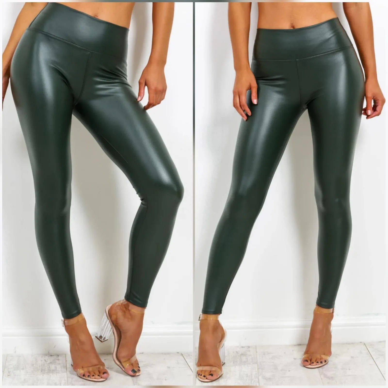 Gina PU High Waisted Green Leggings