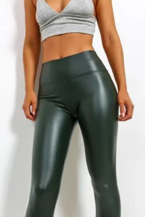 Gina PU High Waisted Green Leggings