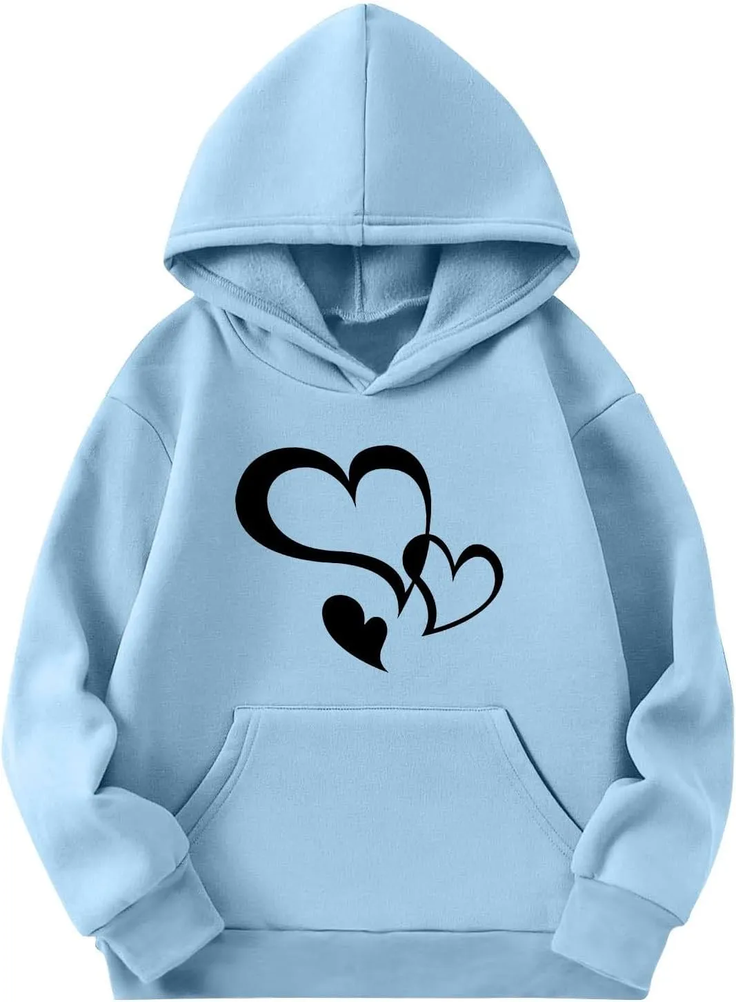 Girls Valentine Hoodies Oversized Funny Heart Print Sweatshirt Top Long Sleeve Cute Teen Girls Trendy Outfits