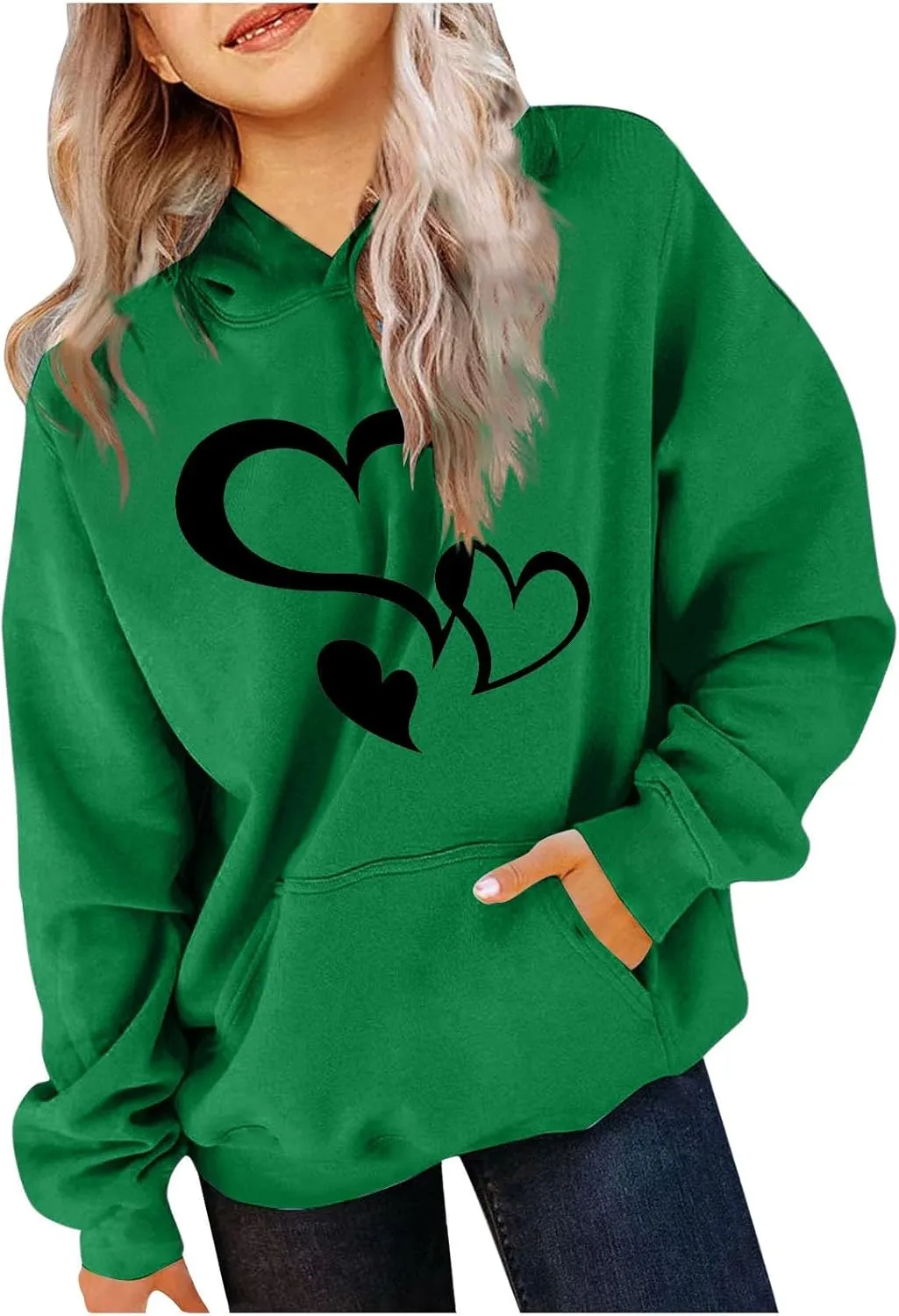Girls Valentine Hoodies Oversized Funny Heart Print Sweatshirt Top Long Sleeve Cute Teen Girls Trendy Outfits