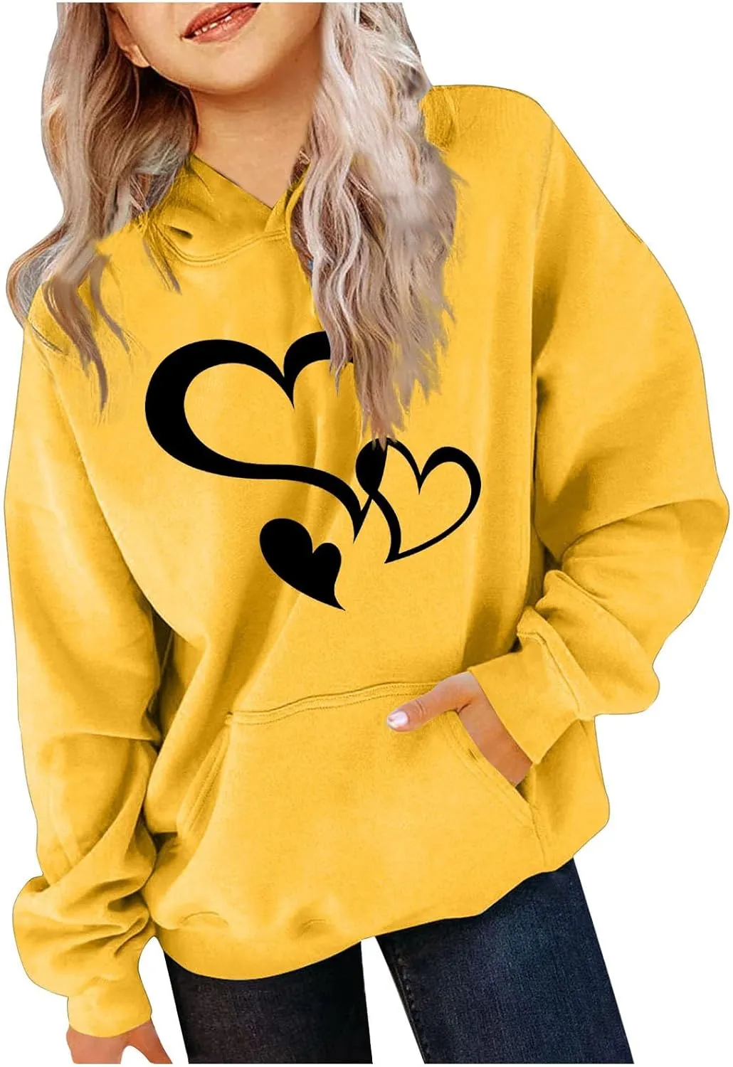 Girls Valentine Hoodies Oversized Funny Heart Print Sweatshirt Top Long Sleeve Cute Teen Girls Trendy Outfits