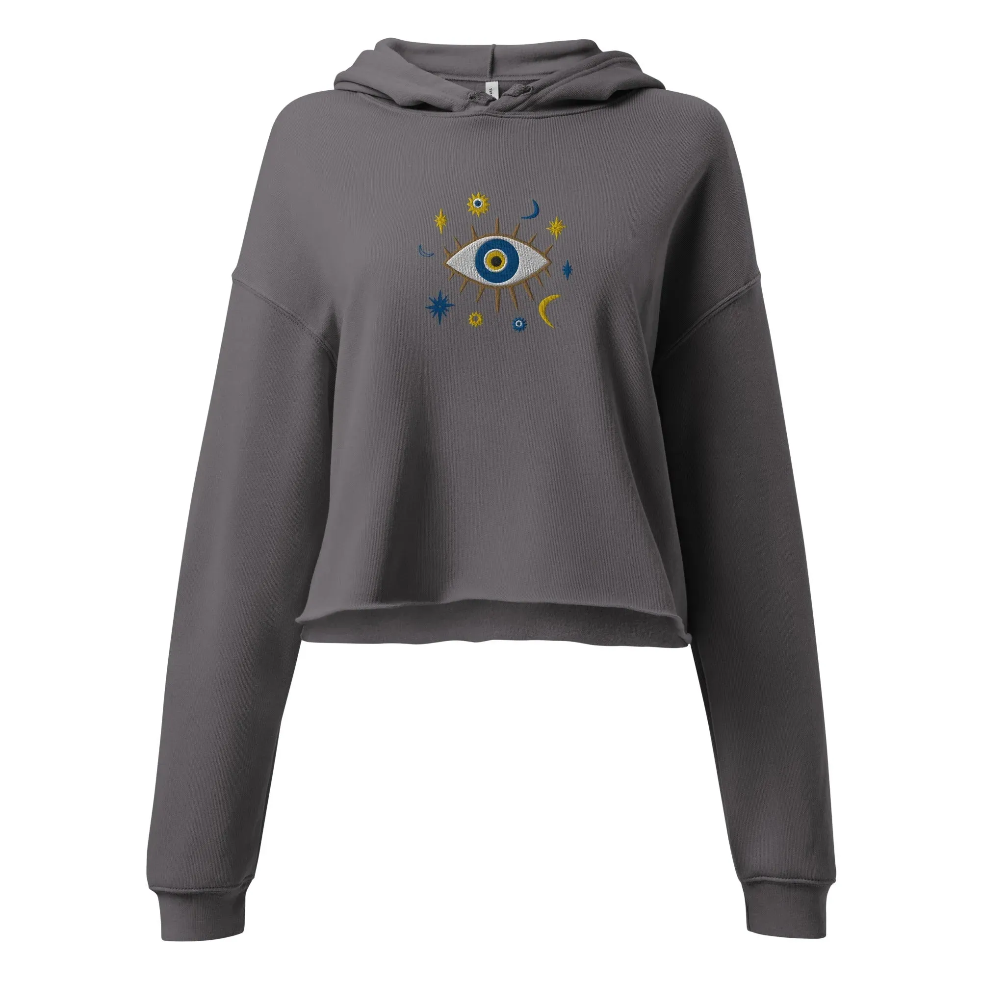 Greek Evil Eye Embroidered Cropped Hoodie