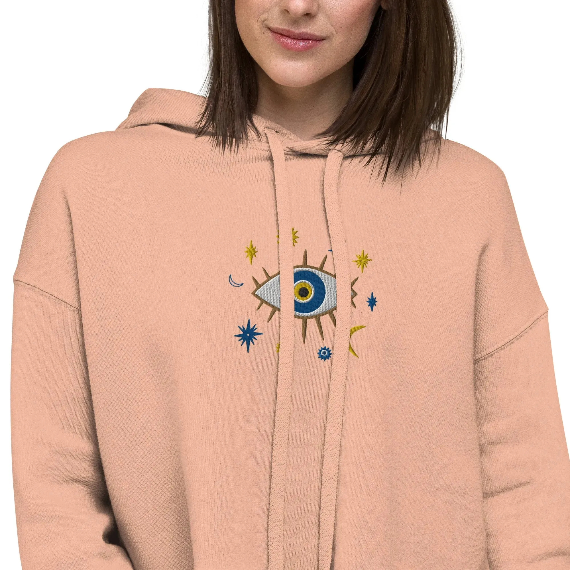 Greek Evil Eye Embroidered Cropped Hoodie