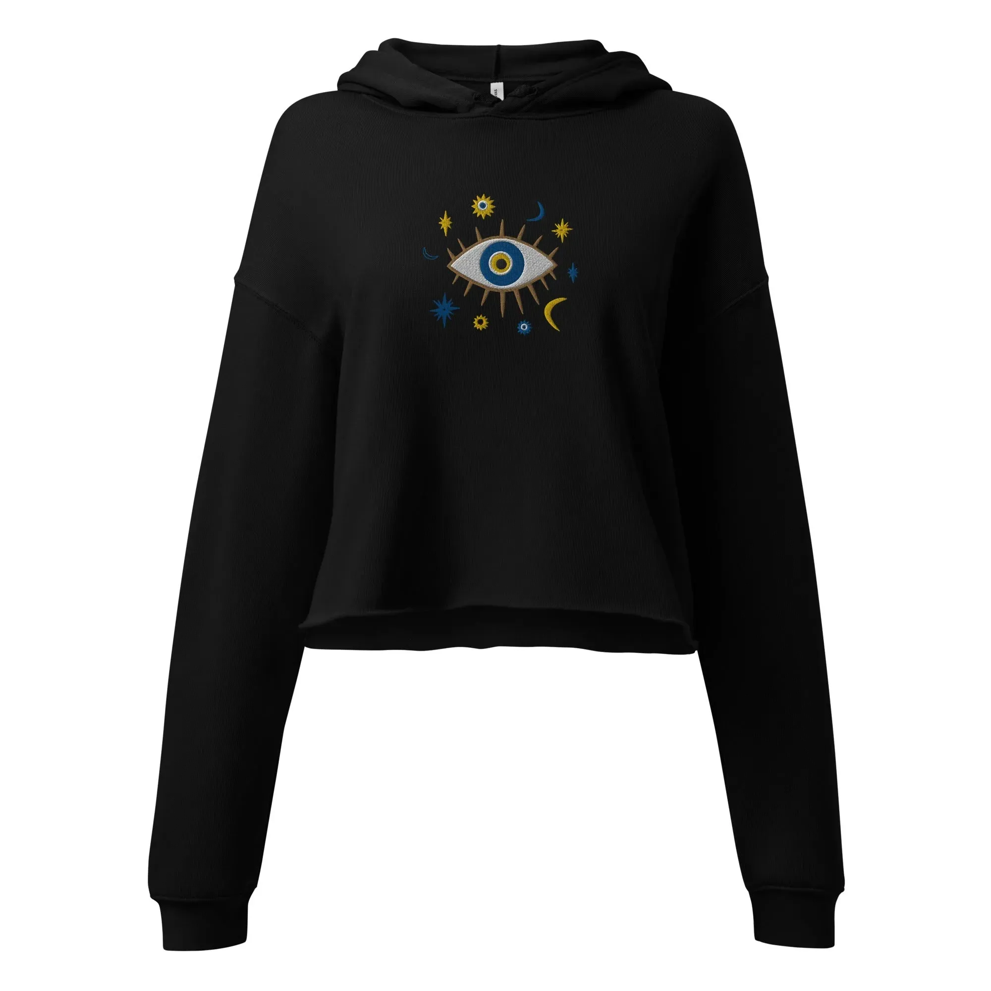 Greek Evil Eye Embroidered Cropped Hoodie