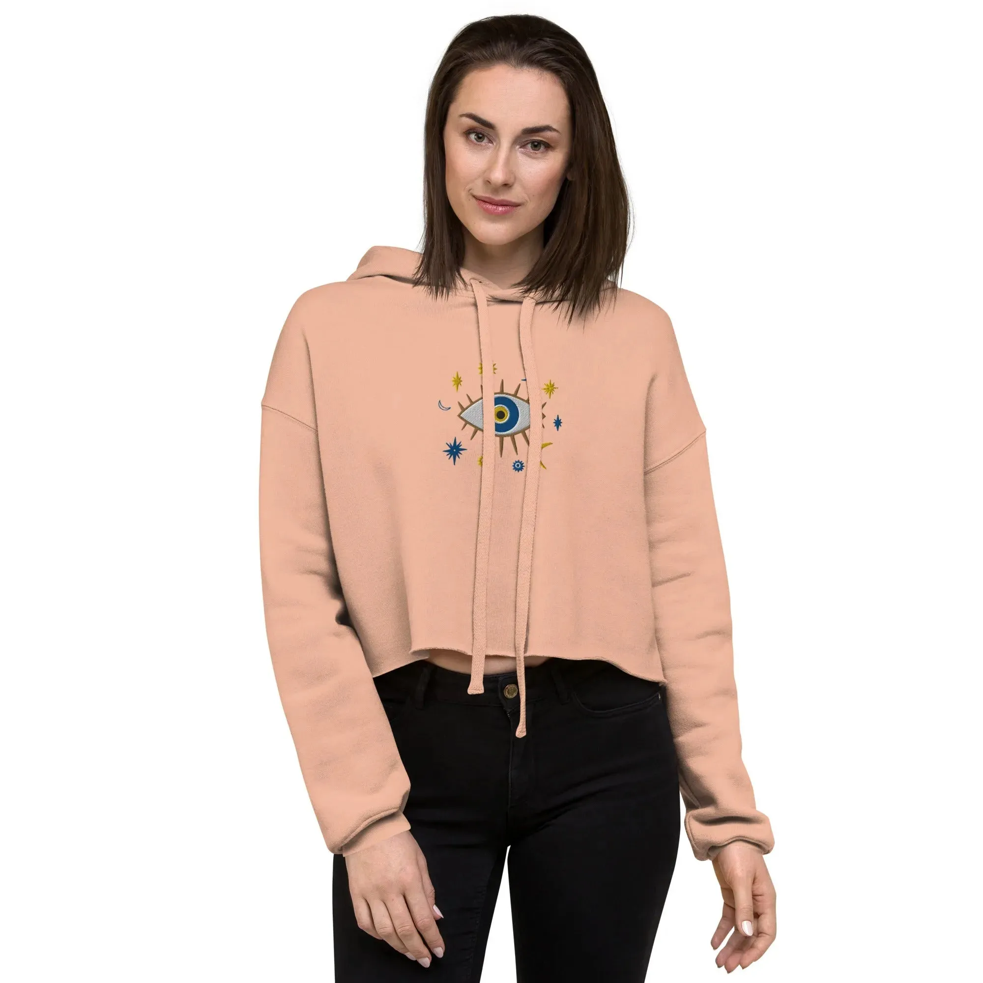 Greek Evil Eye Embroidered Cropped Hoodie