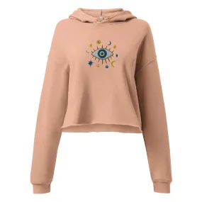 Greek Evil Eye Embroidered Cropped Hoodie