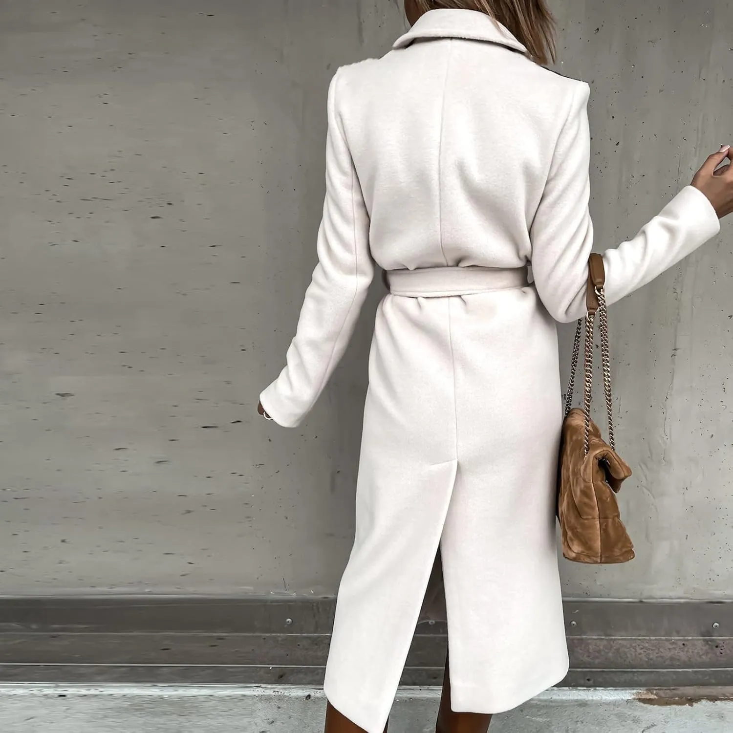HGps8w Women's Faux Wool Coat Elegant Trench Long Jacket Ladies Slim Fit Long Belt Dressy Ring Master Overcoats