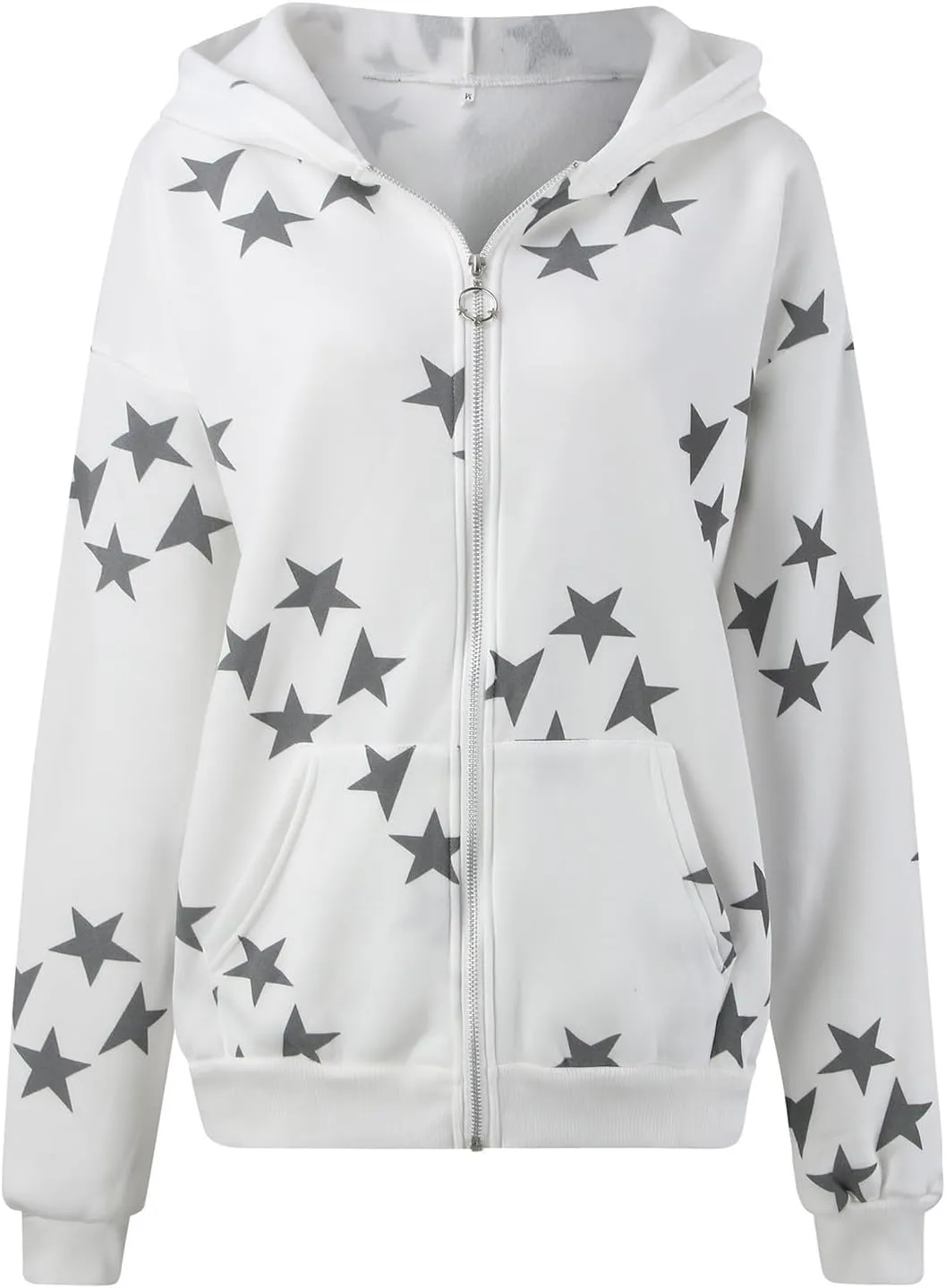 Hoodies For Women Star Print Trendy Zip Up Jackets Long Sleeve Vintage Sweatshirts Teen Girls Fall Outfit, Large
