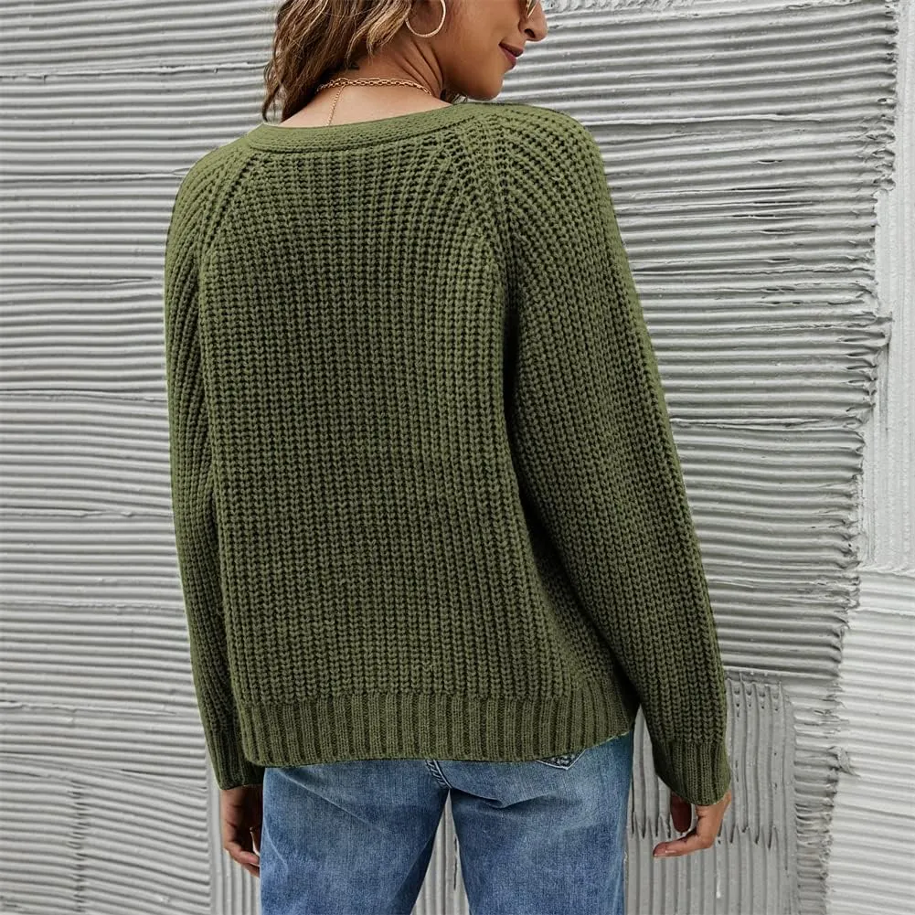 HOULENGS Women's V Neck Cable Knit Cardigan Sweater Long Sleevee Button Down Sweater Coat Outwear