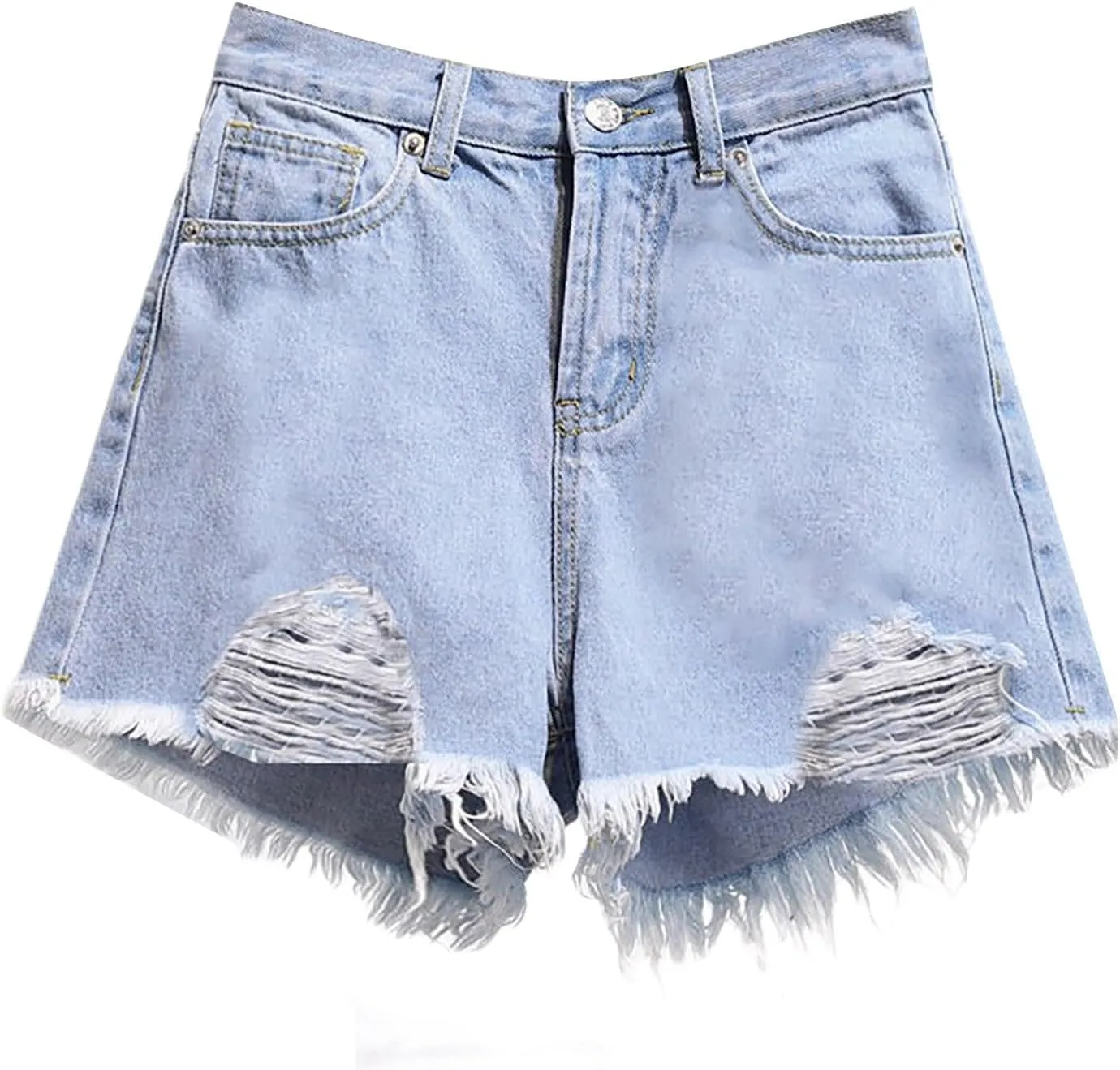 Jean Shorts for Women High Waisted Denim Shorts Summer Casual Distressed Ripped Jeans Short Raw Hem Loose Fit Jeans