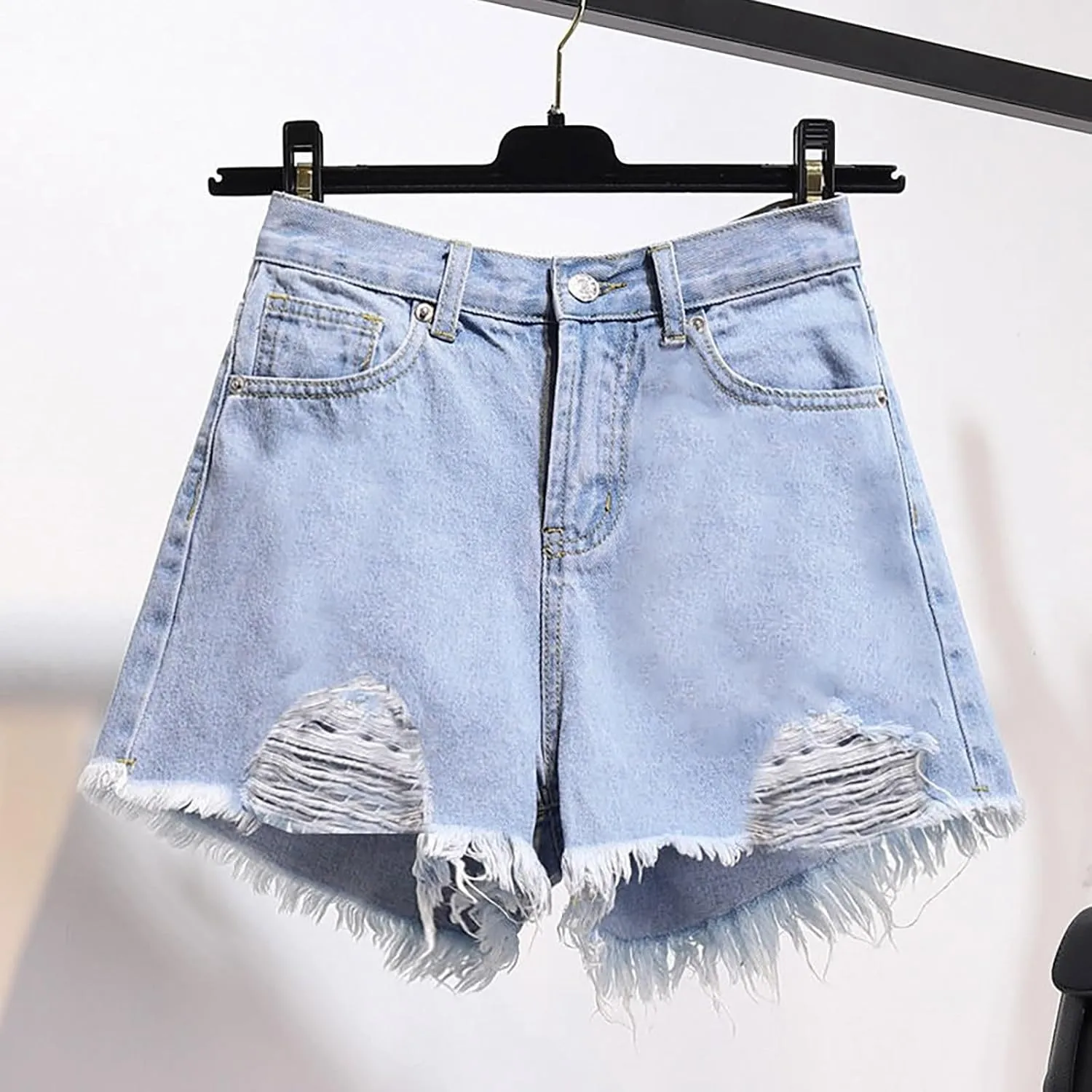 Jean Shorts for Women High Waisted Denim Shorts Summer Casual Distressed Ripped Jeans Short Raw Hem Loose Fit Jeans