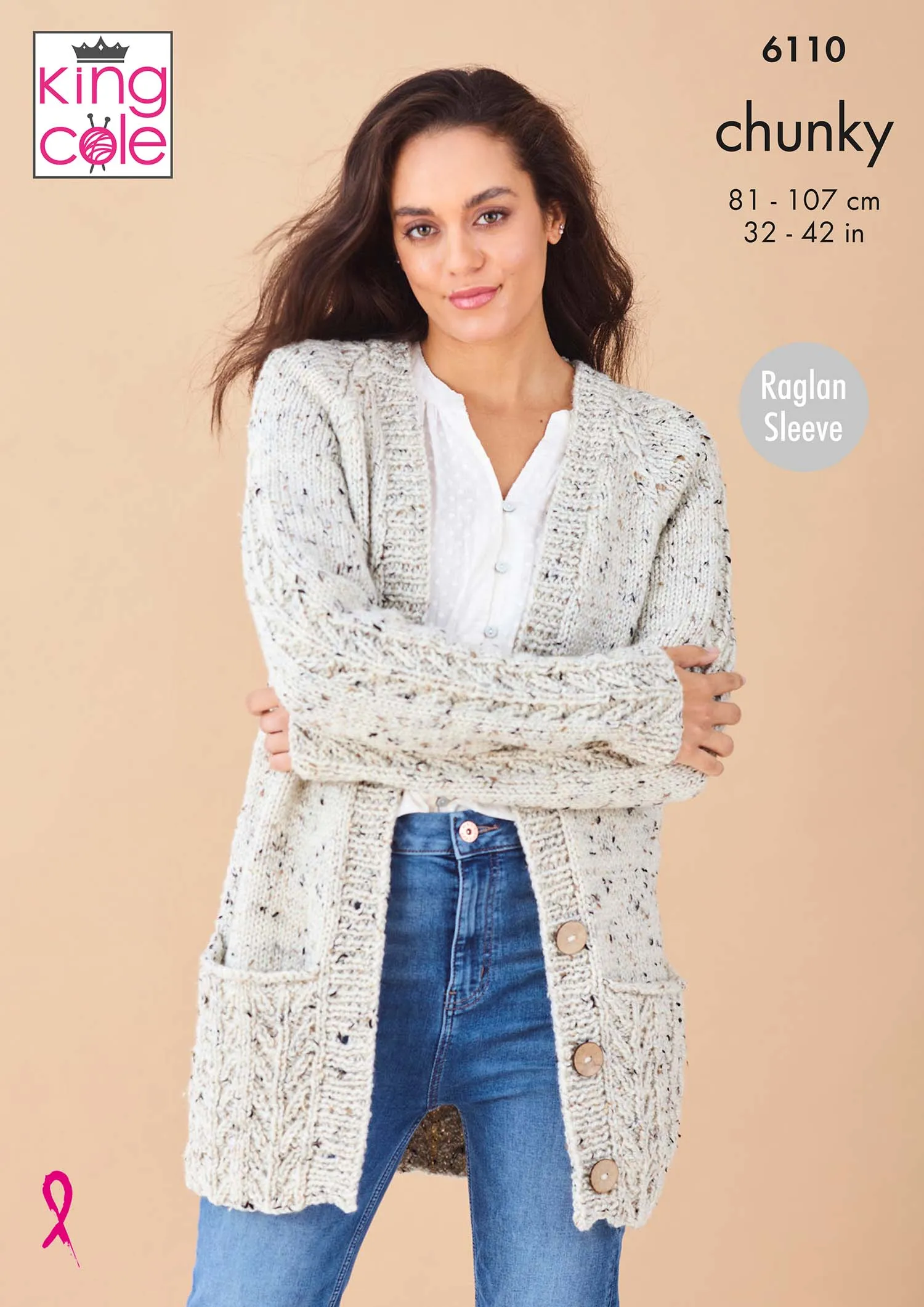 King Cole 6110 Chunky Knitting Pattern - Ladies Sweater & Cardigan