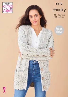 King Cole 6110 Chunky Knitting Pattern - Ladies Sweater & Cardigan