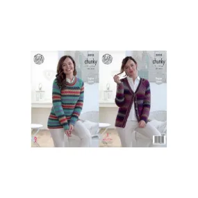 King Cole Ladies Chunky Cardigan and Sweater Pattern 5010
