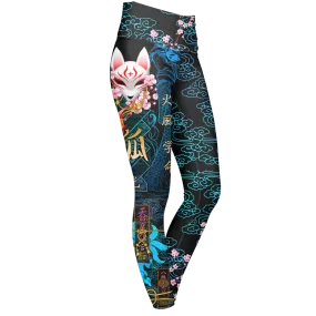 Kitsune High Waisted Leggings - Blue Edition