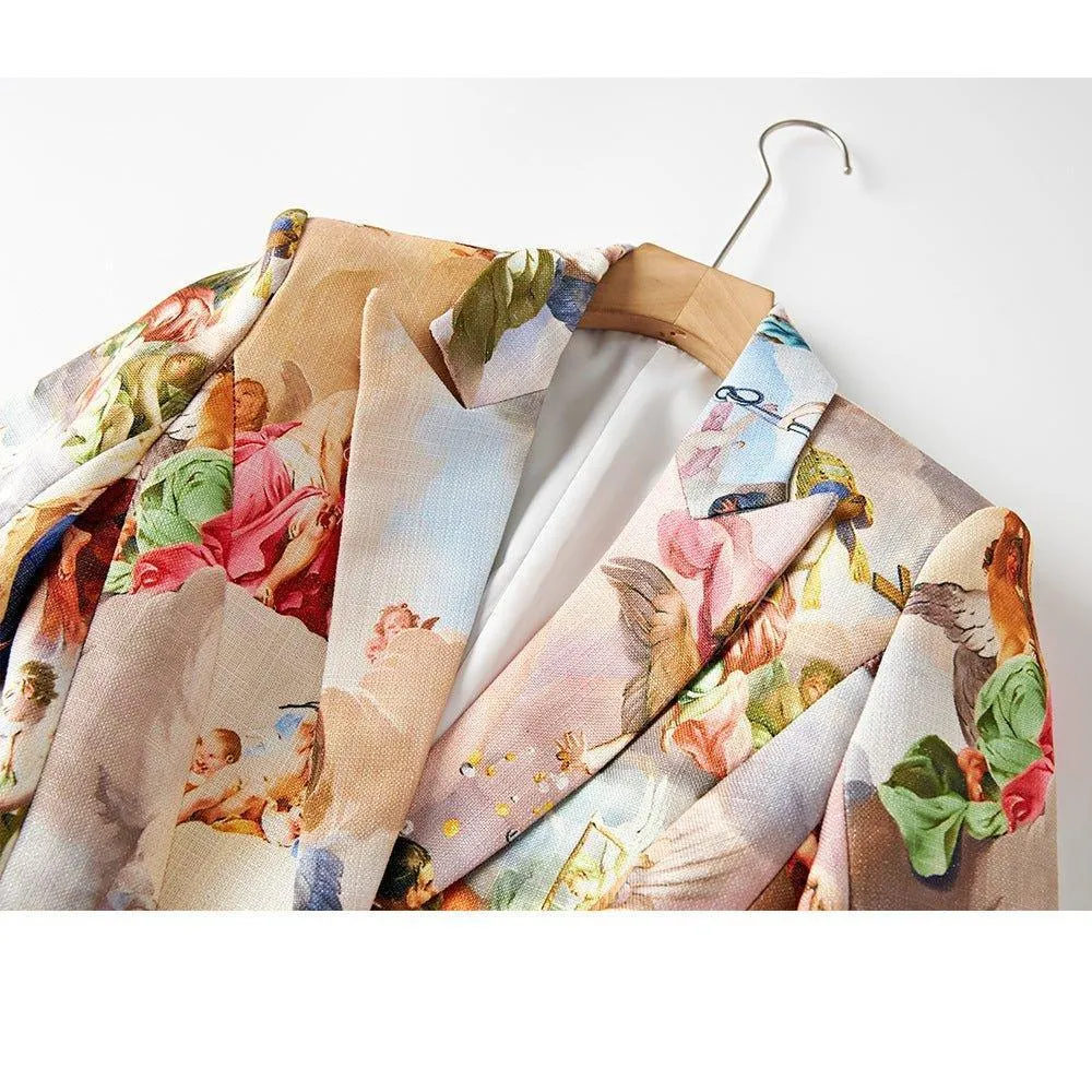 Ladies Elegant Lapel Print Blazer 62001