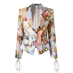 Ladies Elegant Lapel Print Blazer 62001