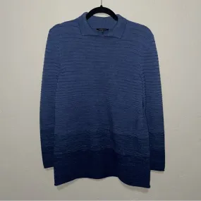 Lafayette 148 Ombré Blue Collared Wool Ribber Oversized Sweater (Medium)